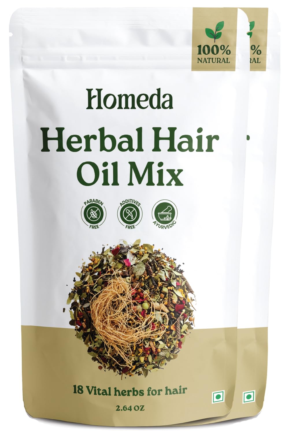 Herbal Hair Oil Mix, 18 Indian Ayurvedic Herbs, Hair Growth (2.6oz) | DIY Blend, Infusion, Mask or Rinse, Indian Growth Products, Ayurvedic Haircare Treatment, Amla, Hibiscus, Curry Leaf (75g)