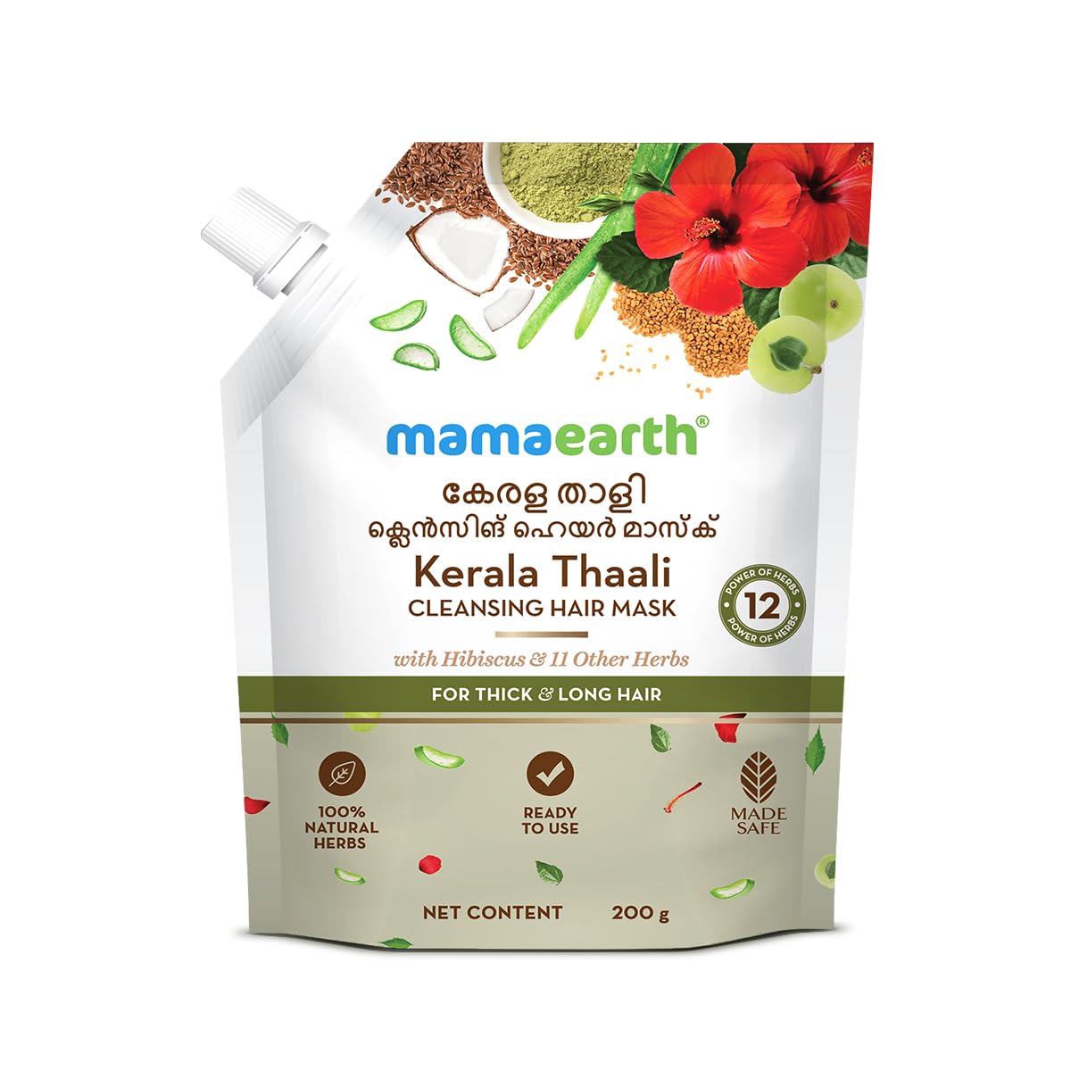 MAMAEARTH Kerala Thaali Hair Mask with Hibiscus, 200g | Hair mask formulated with hibiscus and a blend of herbal ingredients.