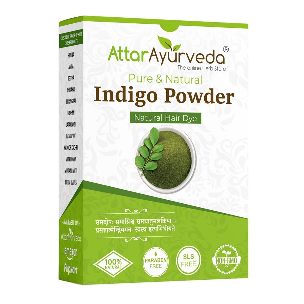 Attar Ayurveda Indigo Powder for Black Hair Damage Repair, Nourishing, Deep Hydration, Ammonia Free, Sulphate Free, Synthetic Color-Free 7 Ounce