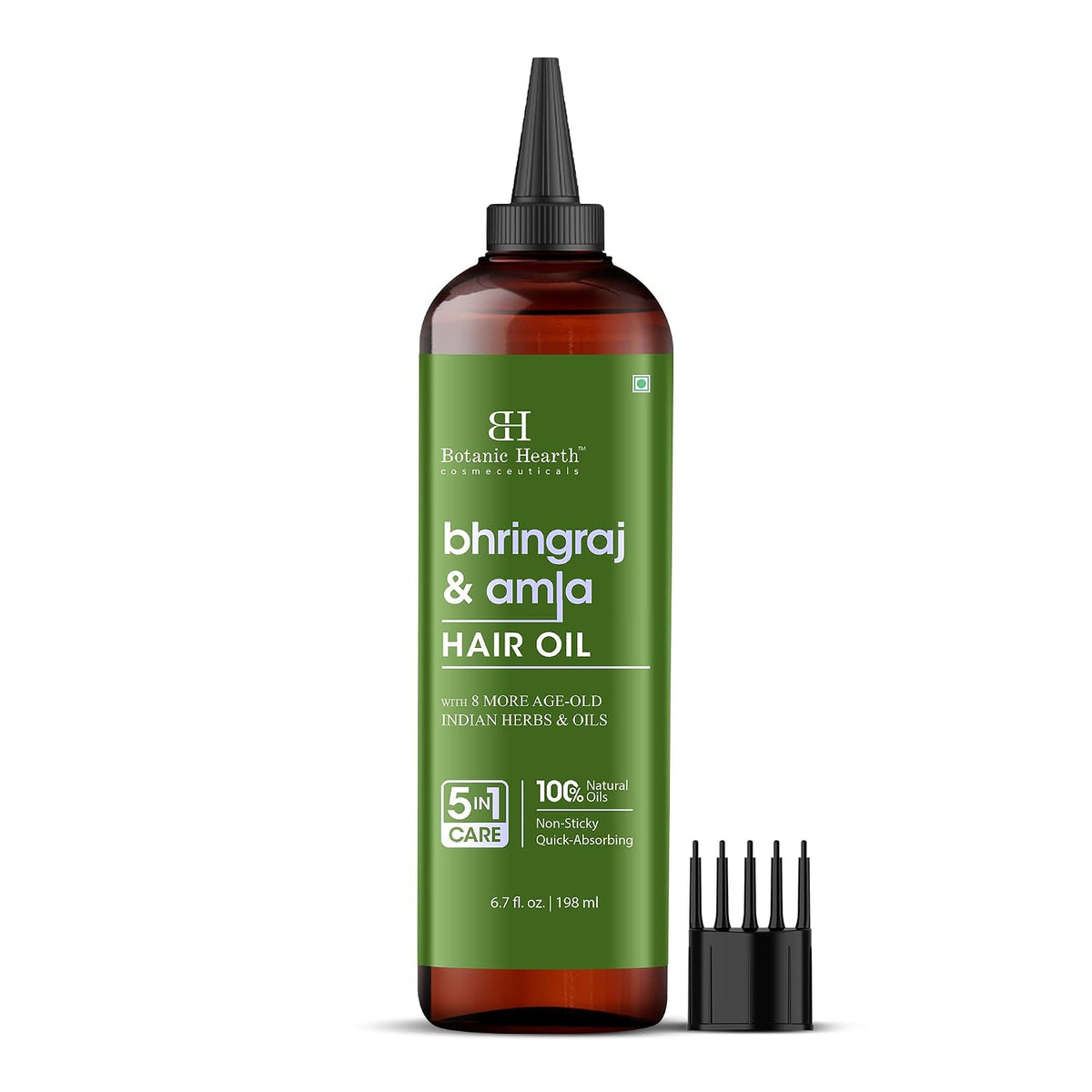 Botanic Hearth Bhringraj & Amla Hair Oil - 6.7 fl oz | Nourishing Scalp & Hair Oil for Dry, Frizzy Hair | Supports Fuller-Looking Hair & Shine | Lightweight Botanical Formula