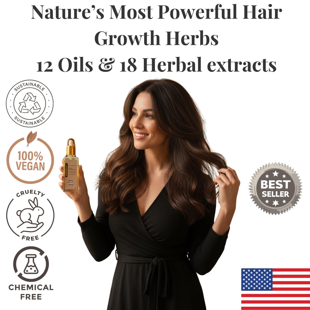 Revatology Hair Growth Oil for Adults, Ayurvedic Pre Wash and Overnight Scalp Treatment for Thinning Hair, 30 Cold Pressed Botanicals with Rosemary and Castor Oil, Made in USA