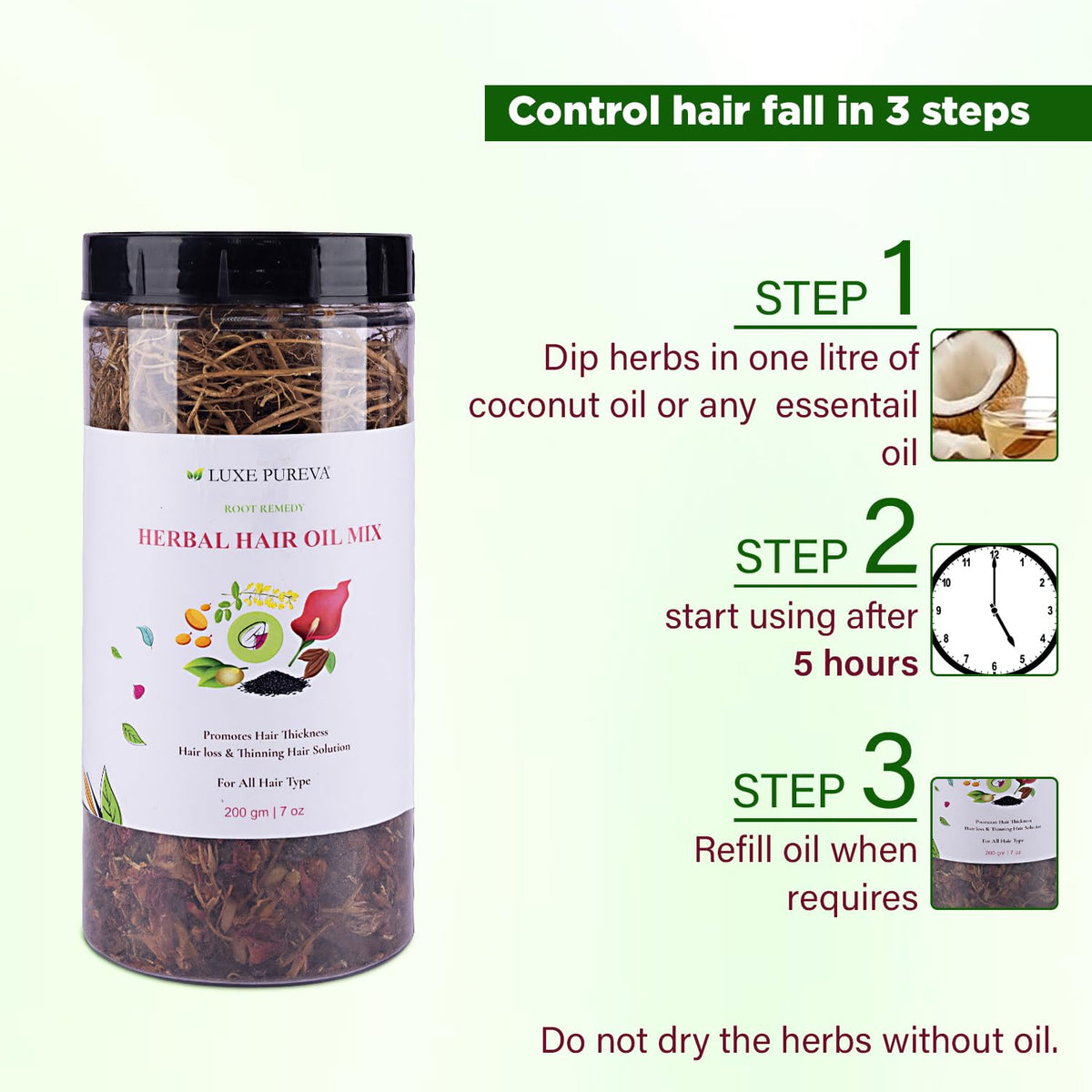 LuxePureva Herbal Hair Oil Mix | Herbs For Hair Growth | 19 Vital Herbs For Long, Thick, And Lustrous Hair | Hair Care Product For Women And Men | DIY Oil Infusion | DOES NOT INCLUDE OIL