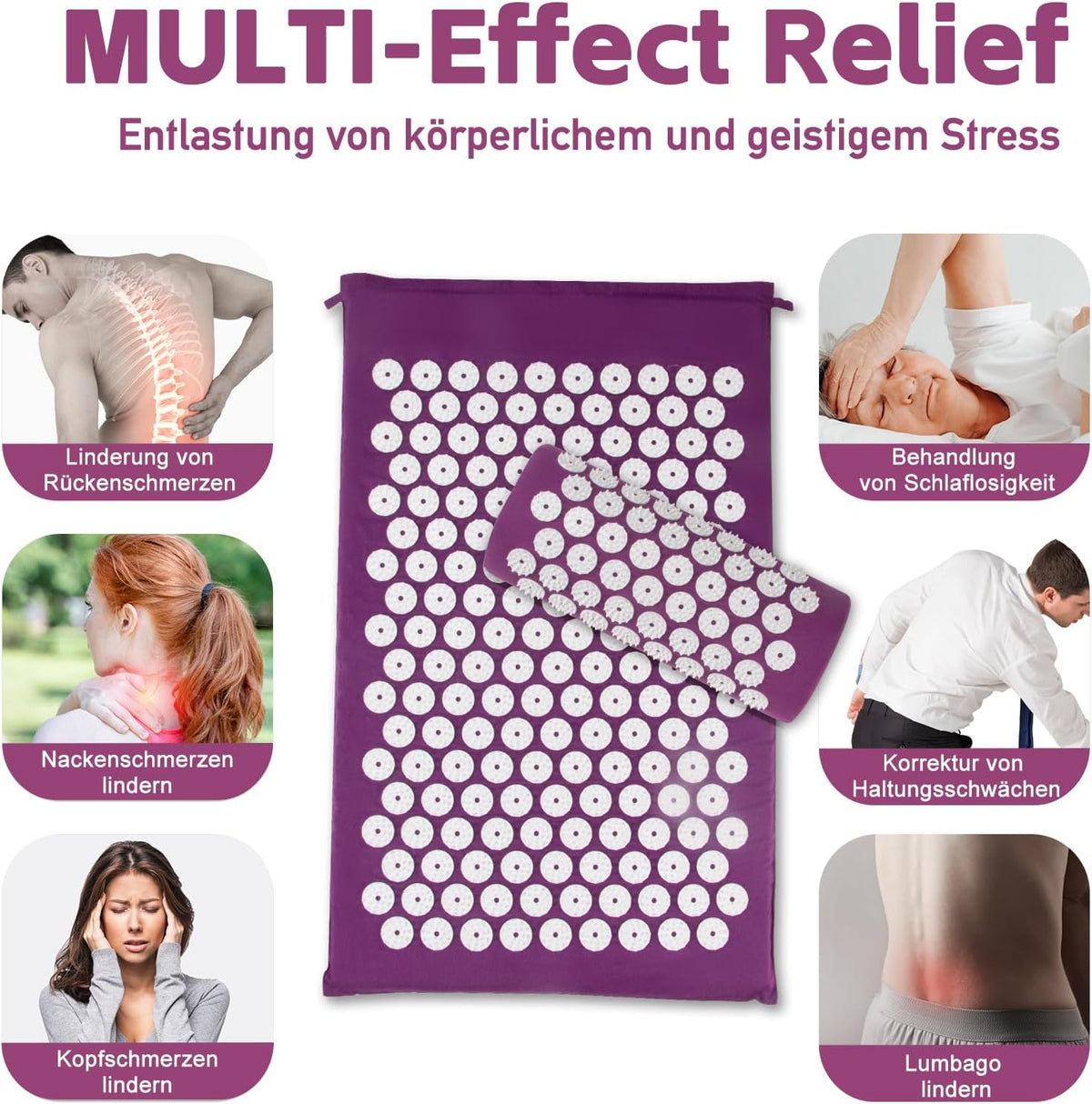 Acupressure Mat, Acupuncture Mat, Acupressure Mat with Cushion, Acupressure Mat, Massage Mat, Acupressure Set Purple, Acupressure Mat Back, Shiatsu Mat, Fakir Mat, Purple
