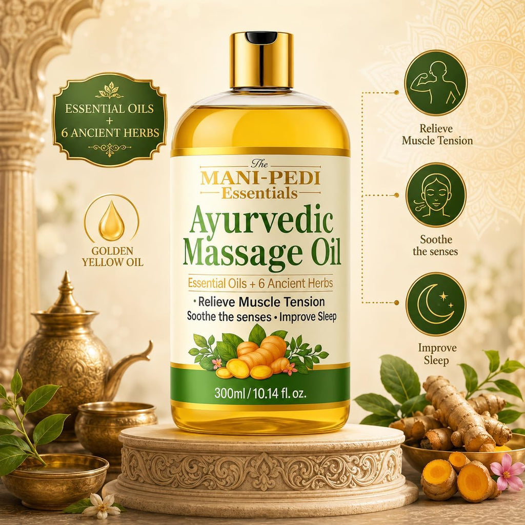 Ayurvedic Oil, Massage Oil with 6 Ancient Herbs with Clove, Almond, Lemongrass & Lavender Oils. Relieves Muscle Tensions, Calms Nerves, Soothes Senses. Organic & Natural - 10 Fl Oz