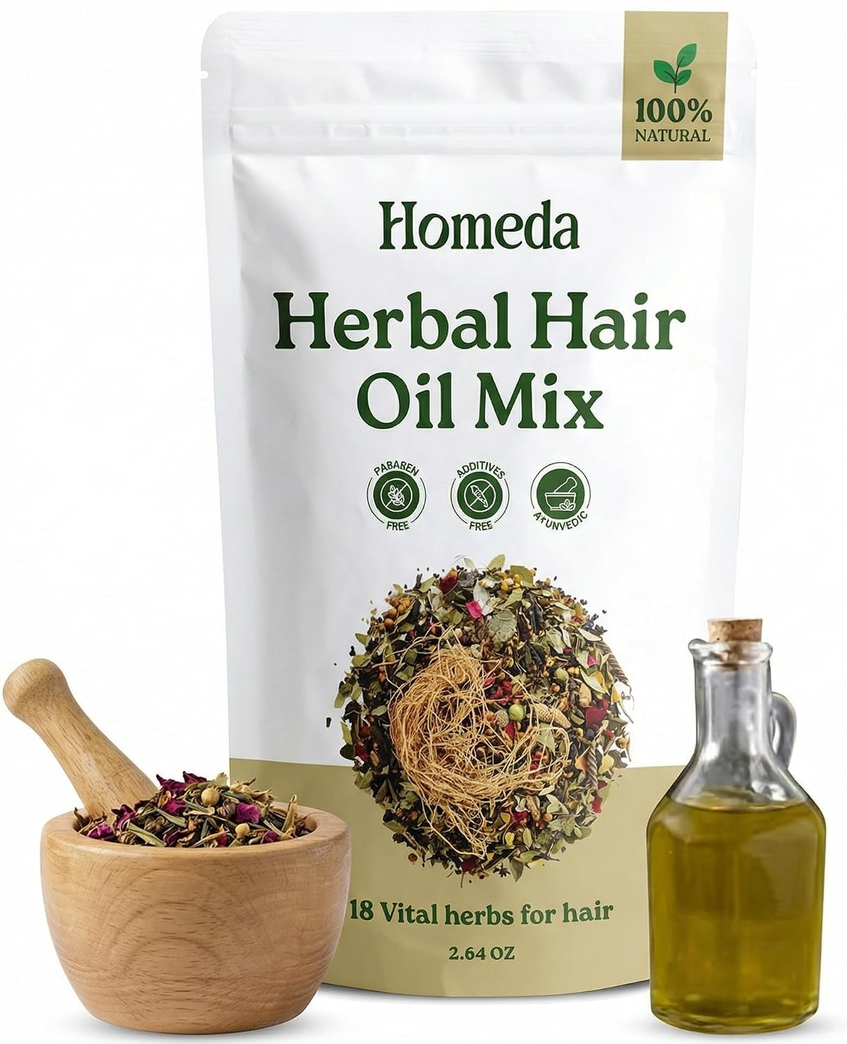 Herbal Hair Oil Mix, 18 Indian Ayurvedic Herbs, Hair Growth (2.6oz) | DIY Blend, Infusion, Mask or Rinse, Indian Growth Products, Ayurvedic Haircare Treatment, Amla, Hibiscus, Curry Leaf (75g)