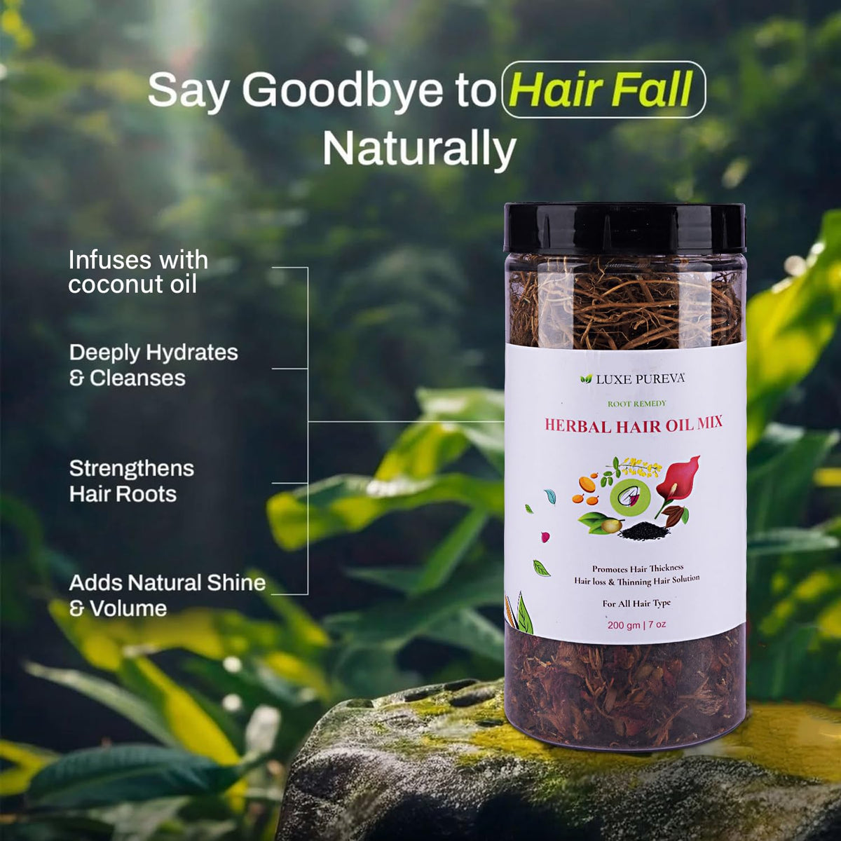 LuxePureva Herbal Hair Oil Mix | Herbs For Hair Growth | 19 Vital Herbs For Long, Thick, And Lustrous Hair | Hair Care Product For Women And Men | DIY Oil Infusion | DOES NOT INCLUDE OIL