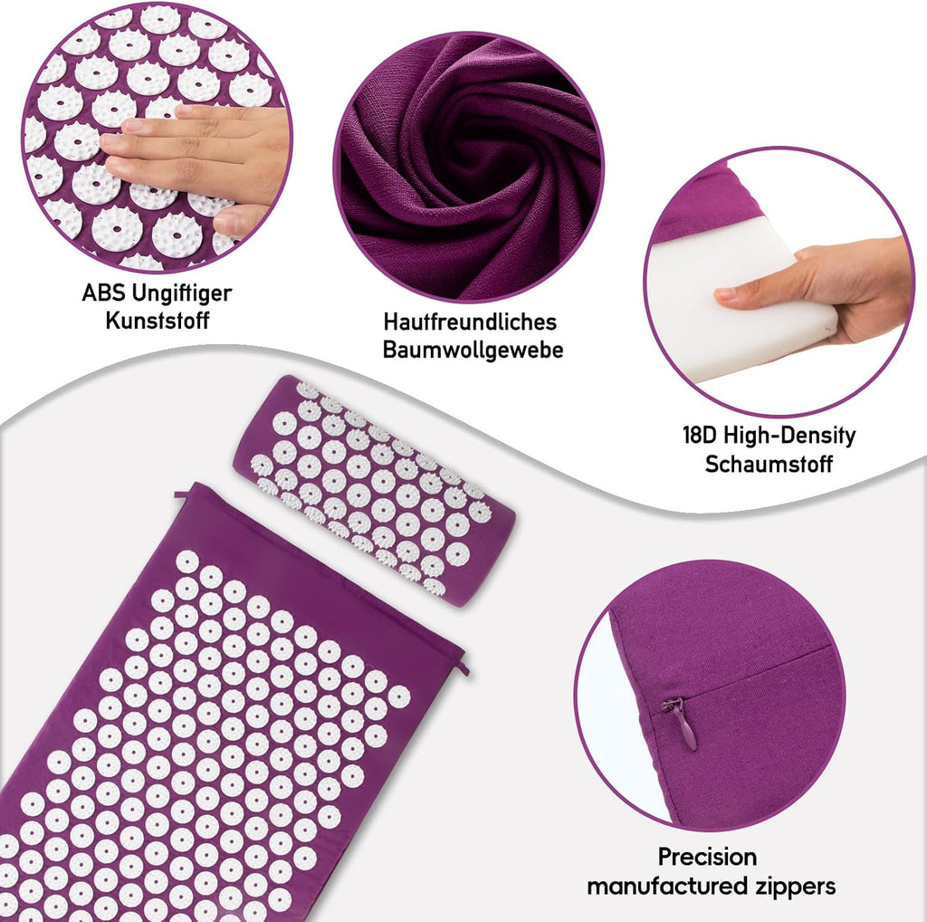 Acupressure Mat, Acupuncture Mat, Acupressure Mat with Cushion, Acupressure Mat, Massage Mat, Acupressure Set Purple, Acupressure Mat Back, Shiatsu Mat, Fakir Mat, Purple