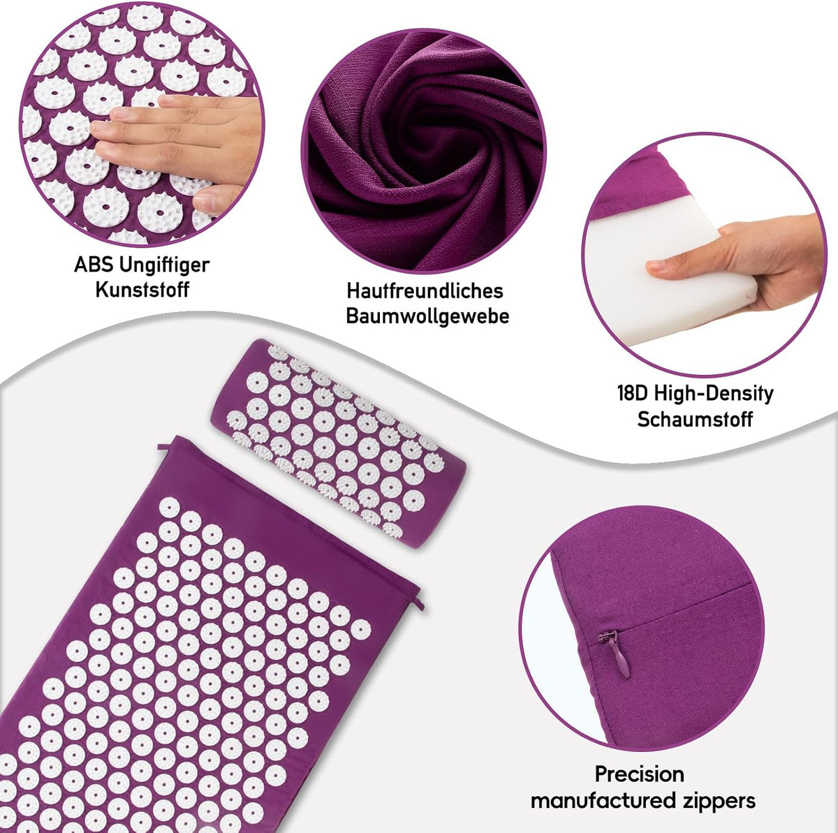 Acupressure Mat, Acupuncture Mat, Acupressure Mat with Cushion, Acupressure Mat, Massage Mat, Acupressure Set Purple, Acupressure Mat Back, Shiatsu Mat, Fakir Mat, Purple