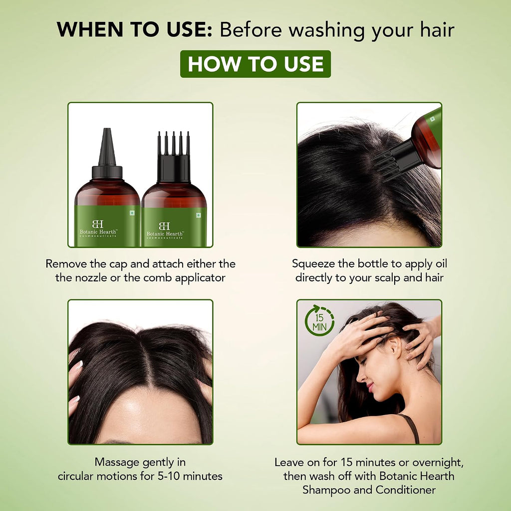 Botanic Hearth Bhringraj & Amla Hair Oil - 6.7 fl oz | Nourishing Scalp & Hair Oil for Dry, Frizzy Hair | Supports Fuller-Looking Hair & Shine | Lightweight Botanical Formula