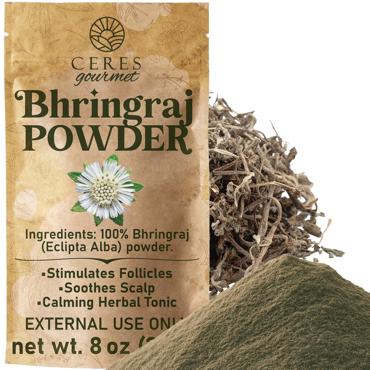 Bhringraj Powder – 8 Oz | 100% Pure Eclipta Alba | Ayurvedic Hair Care | For DIY Masks & Herbal Oils