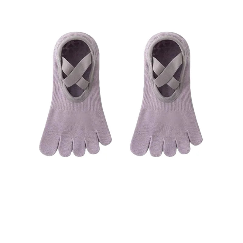 PranaRelief Non-Slip Five-Toe Yoga Socks – Rubberized Grip Pilates Socks (EU 36-40)