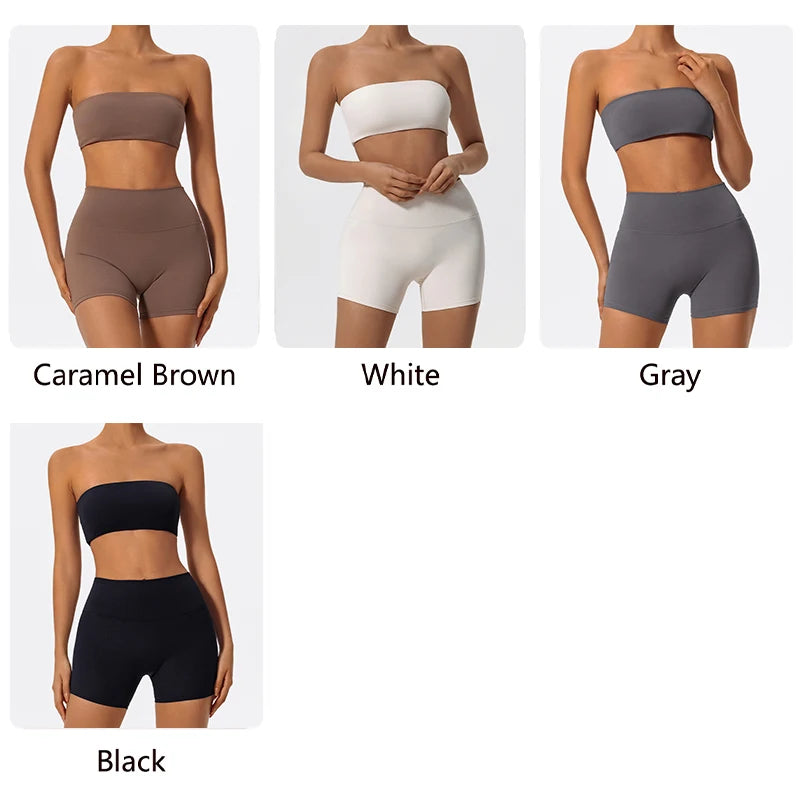 PranaRelief 2-Piece Ribbed Workout Set – High-Waist Leggings & Strapless Bra
