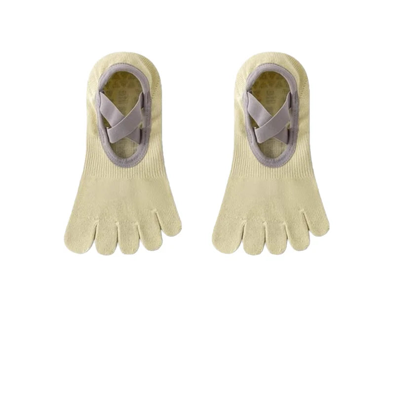 PranaRelief Non-Slip Five-Toe Yoga Socks – Rubberized Grip Pilates Socks (EU 36-40)