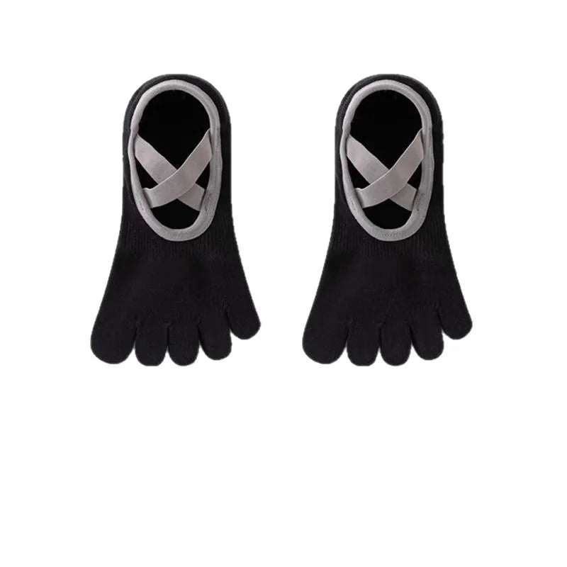 PranaRelief Non-Slip Five-Toe Yoga Socks – Rubberized Grip Pilates Socks (EU 36-40)