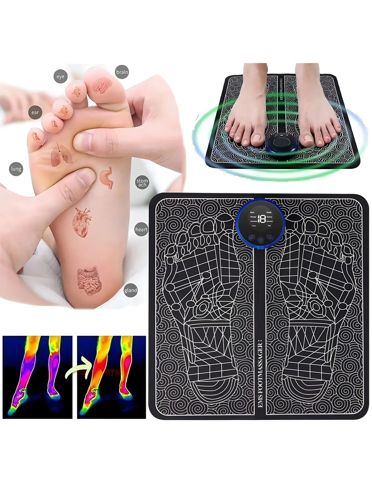 PranaRelief Rechargeable Electric Foot Massager – EMS Circulation Stimulator & Muscle Relaxer