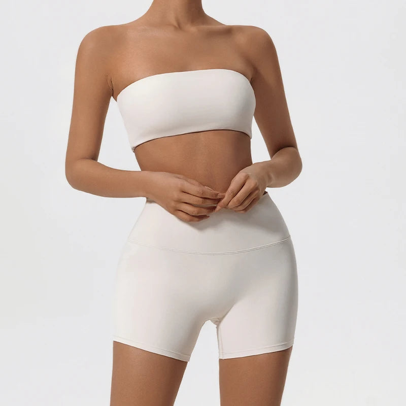 PranaRelief 2-Piece Ribbed Workout Set – High-Waist Leggings & Strapless Bra