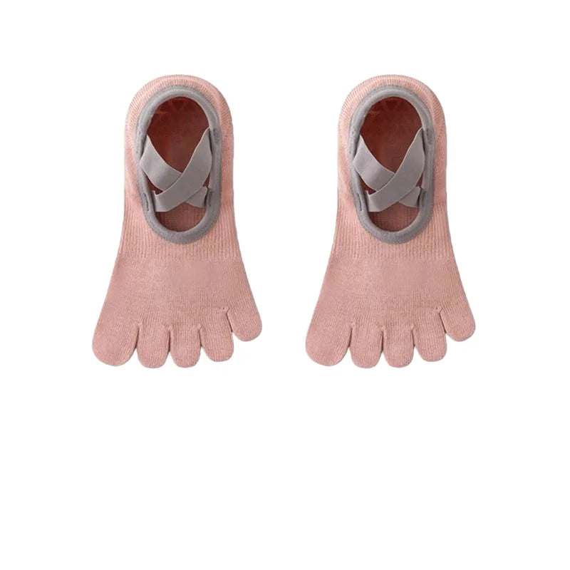 PranaRelief Non-Slip Five-Toe Yoga Socks – Rubberized Grip Pilates Socks (EU 36-40)