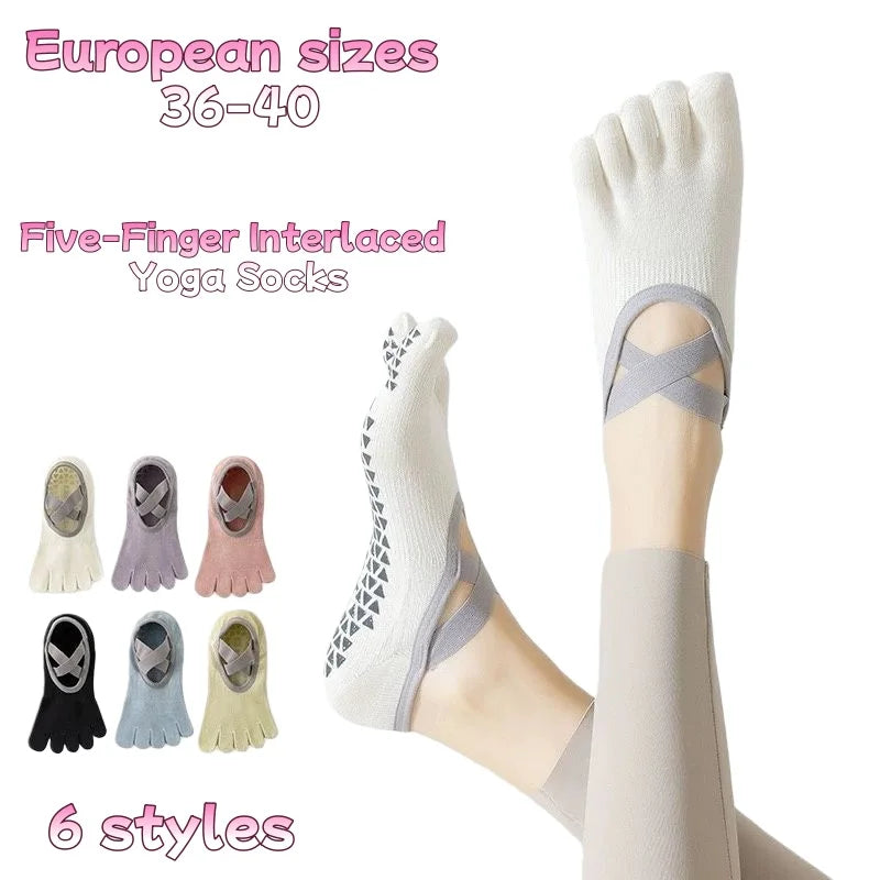 PranaRelief Non-Slip Five-Toe Yoga Socks – Rubberized Grip Pilates Socks (EU 36-40)