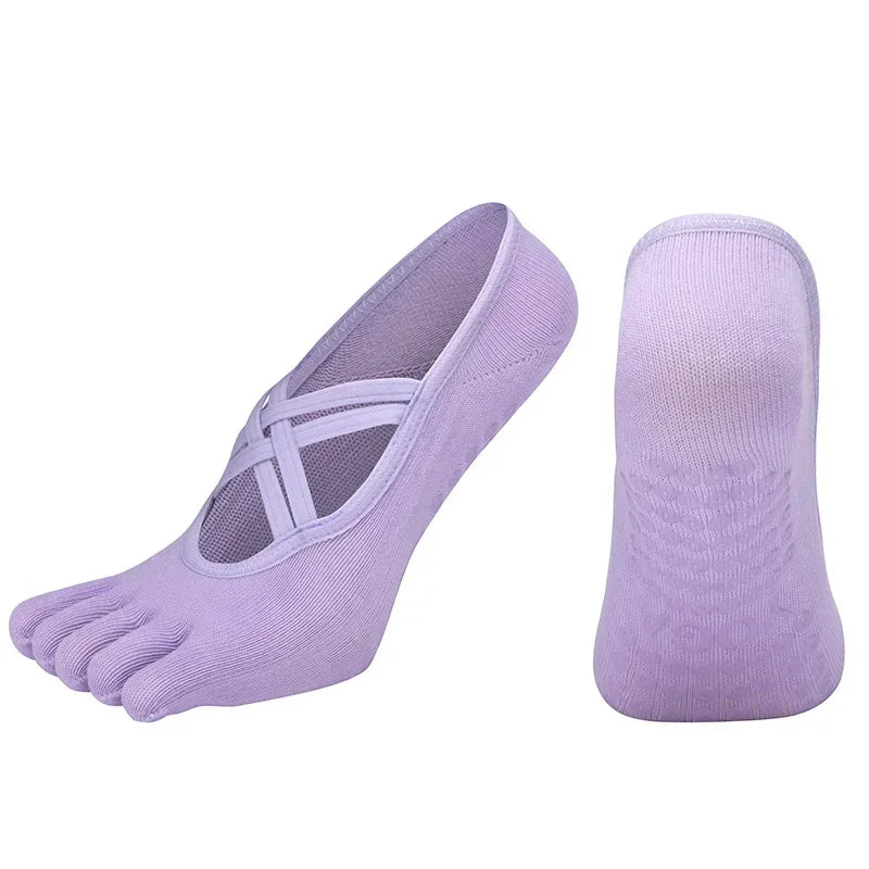 PranaRelief Anti-Slip Five-Finger Yoga Socks – Non-Slip Pilates & Dance Socks