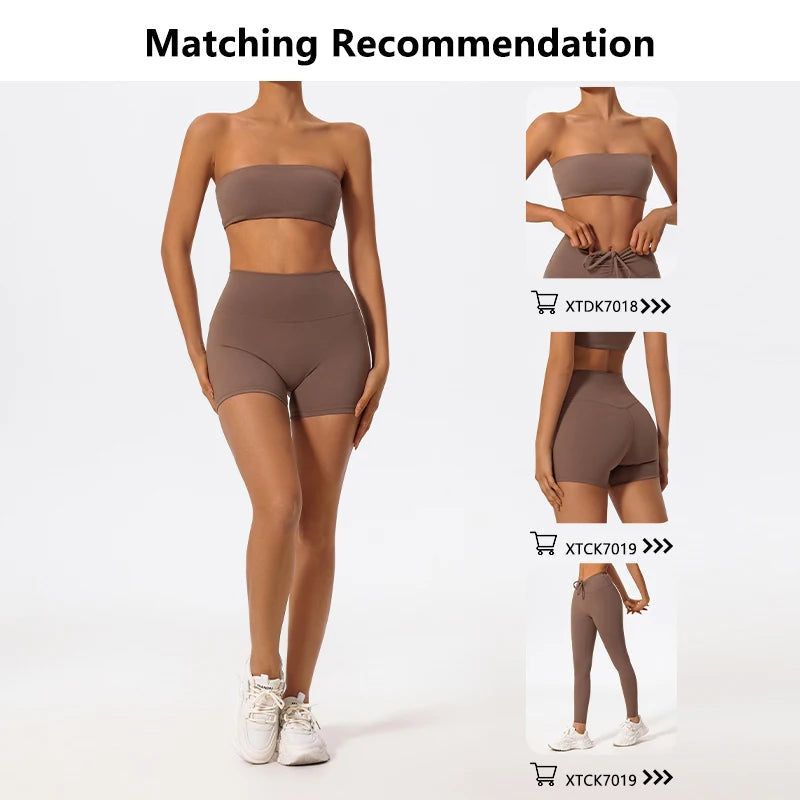 PranaRelief 2-Piece Ribbed Workout Set – High-Waist Leggings & Strapless Bra