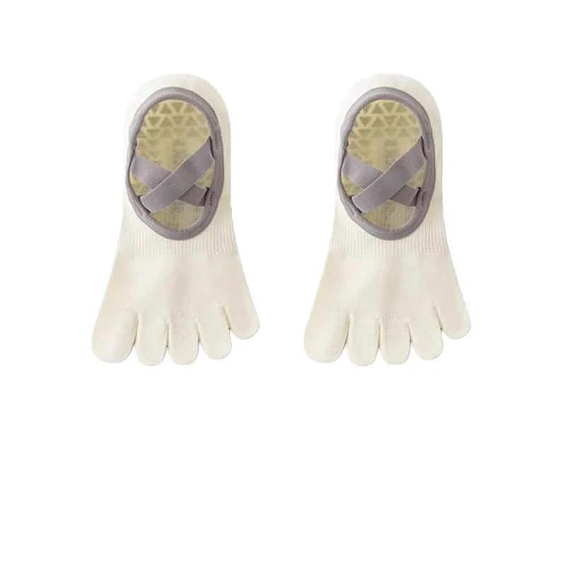 PranaRelief Non-Slip Five-Toe Yoga Socks – Rubberized Grip Pilates Socks (EU 36-40)