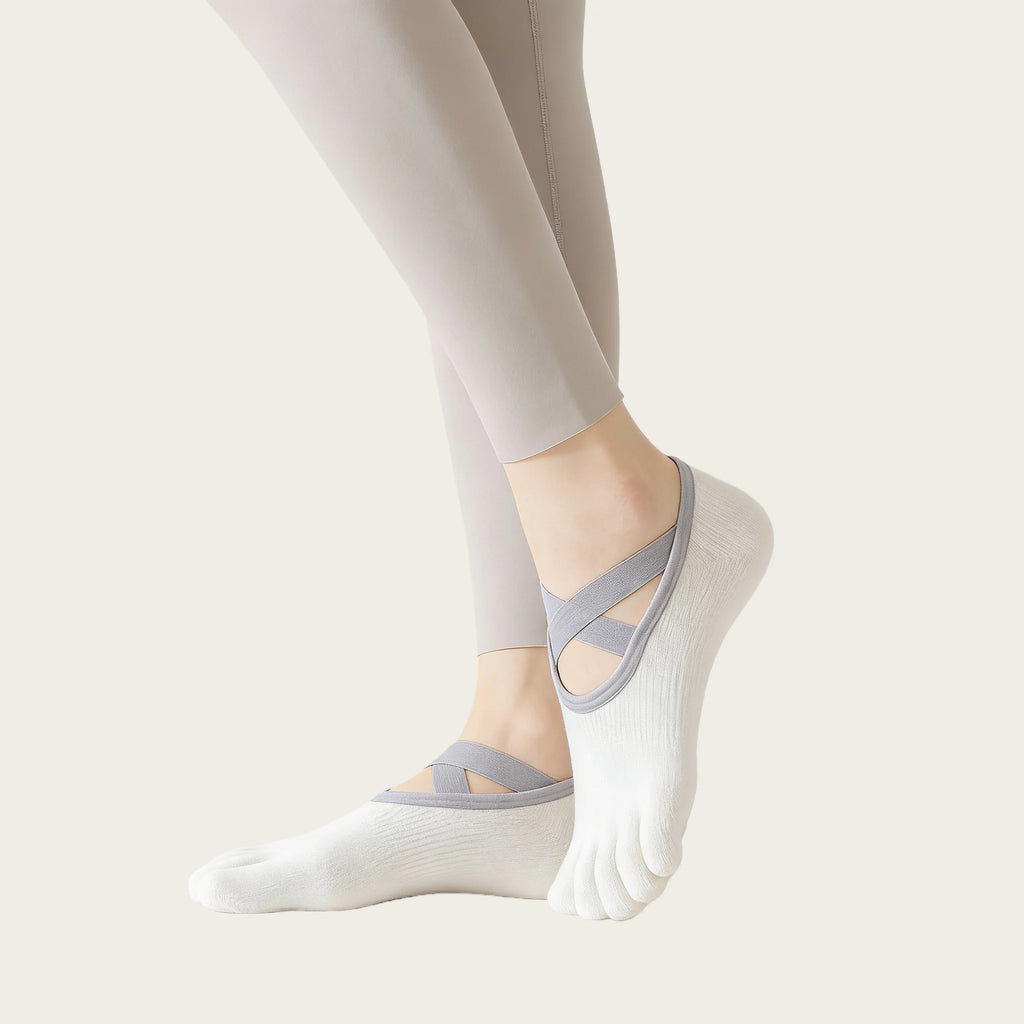 PranaRelief Non-Slip Five-Toe Yoga Socks – Rubberized Grip Pilates Socks (EU 36-40)