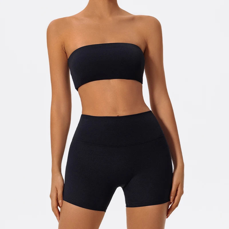 PranaRelief 2-Piece Ribbed Workout Set – High-Waist Leggings & Strapless Bra