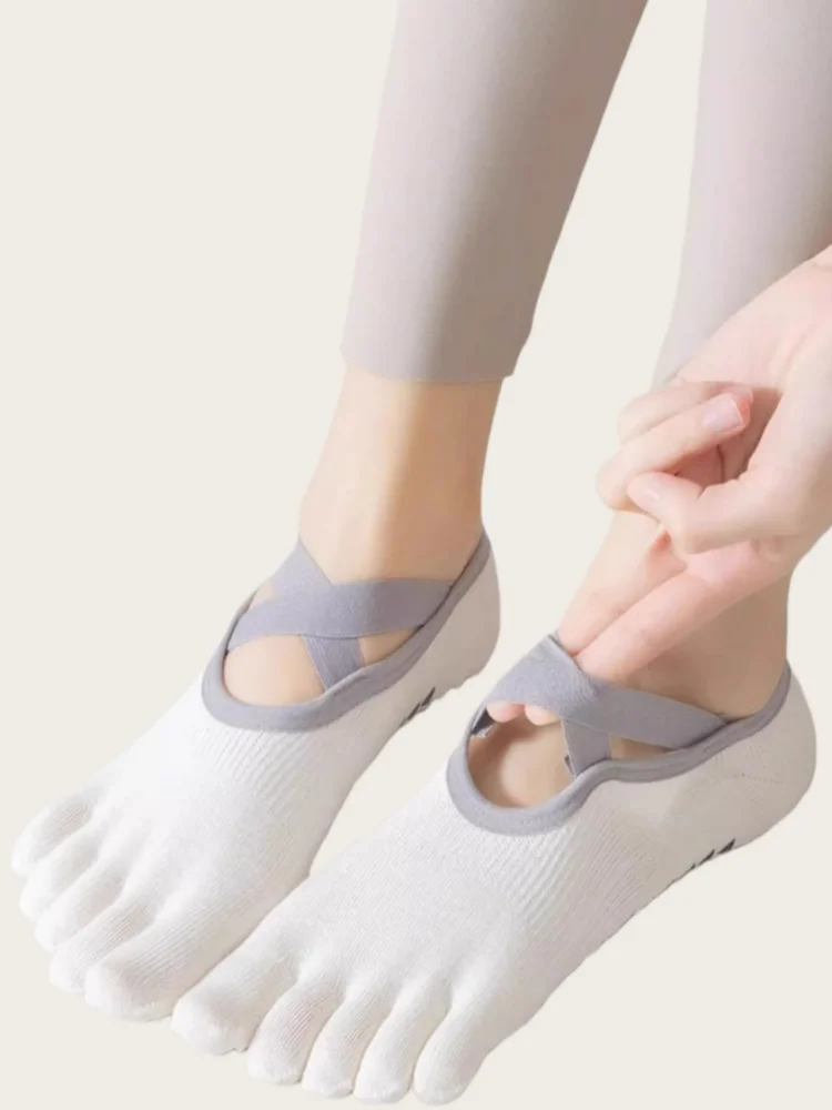 PranaRelief Non-Slip Five-Toe Yoga Socks – Rubberized Grip Pilates Socks (EU 36-40)