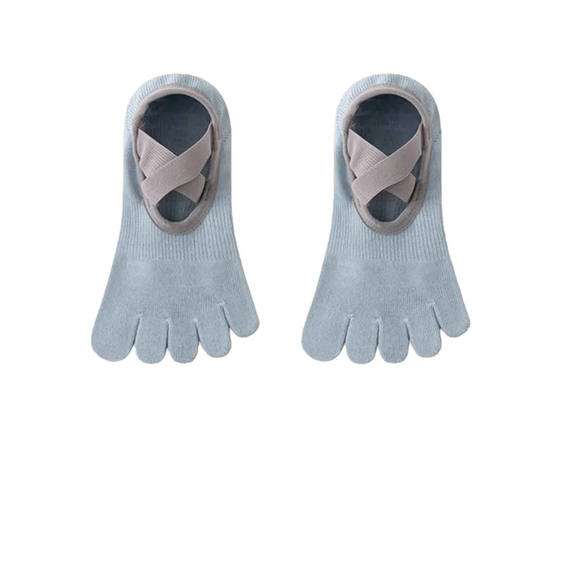 PranaRelief Non-Slip Five-Toe Yoga Socks – Rubberized Grip Pilates Socks (EU 36-40)